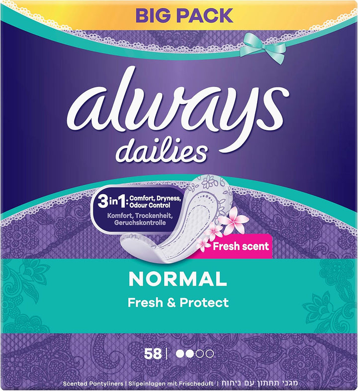 Daily Fresh Normal Panty Liners 54 Liners, Odour Lock, Feel Nothing but Fresh & Protected, Pack of 4