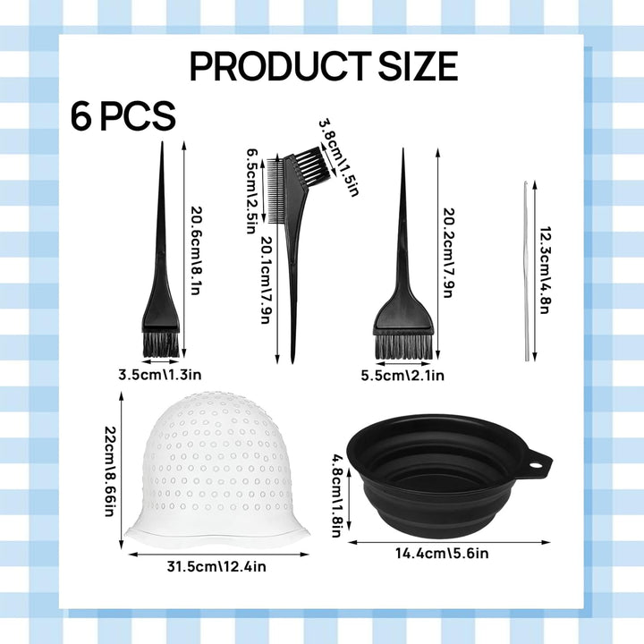 6 PCS Silicone Highlighting Cap and Hook Kit with 3 Brushes, Coloring Hook Needle Dye Bowl, Reusable Hair Highlighting Kit for Color Hair Hairdressing Dyeing Staining Tools for Women Men