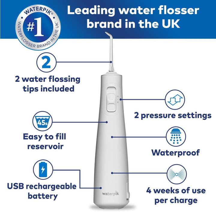Pulse Water Flosser Cordless, Oral Health Foundation Approved, Water Flosser and Plaque Remover for Teeth, 2 X Water Floss Pressure Settings, 45 Seconds of Flossing, 2 X Tips Included