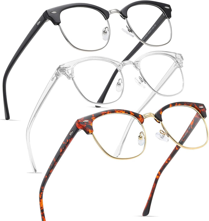 2 Pack Blue Light Blocking Glasses, anti Blue Light Gaming Glasses, Retro Fashion Frame Non-Prescription Lens, anti Fatigue Headache Computer Screen Glasses for Women and Men,Unisex round Glasses