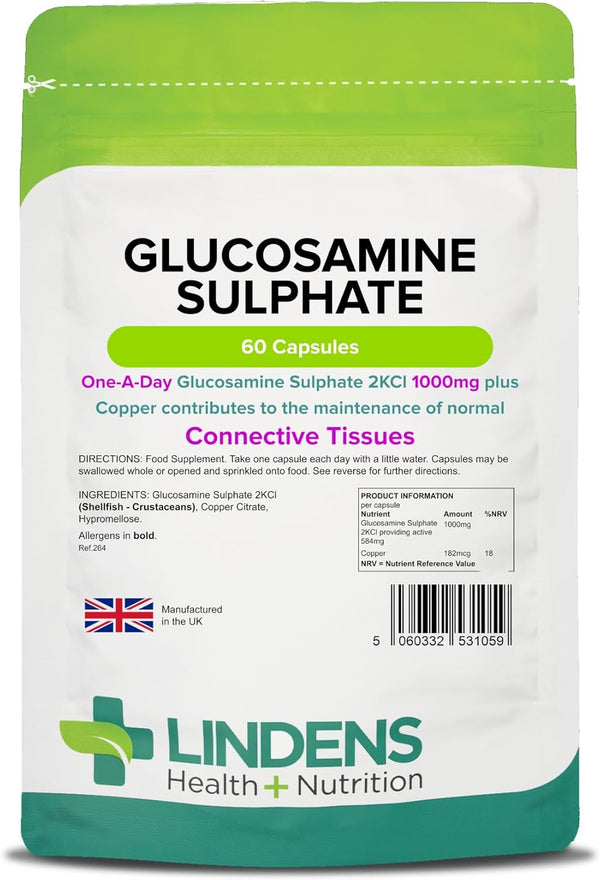 - Glucosamine Sulphate 1000Mg - 60 Capsules - UK Made - Joint Care - 1 a Day - Joint Care Supplements - Joint Health - 2 Months Supply - Letterbox Friendly