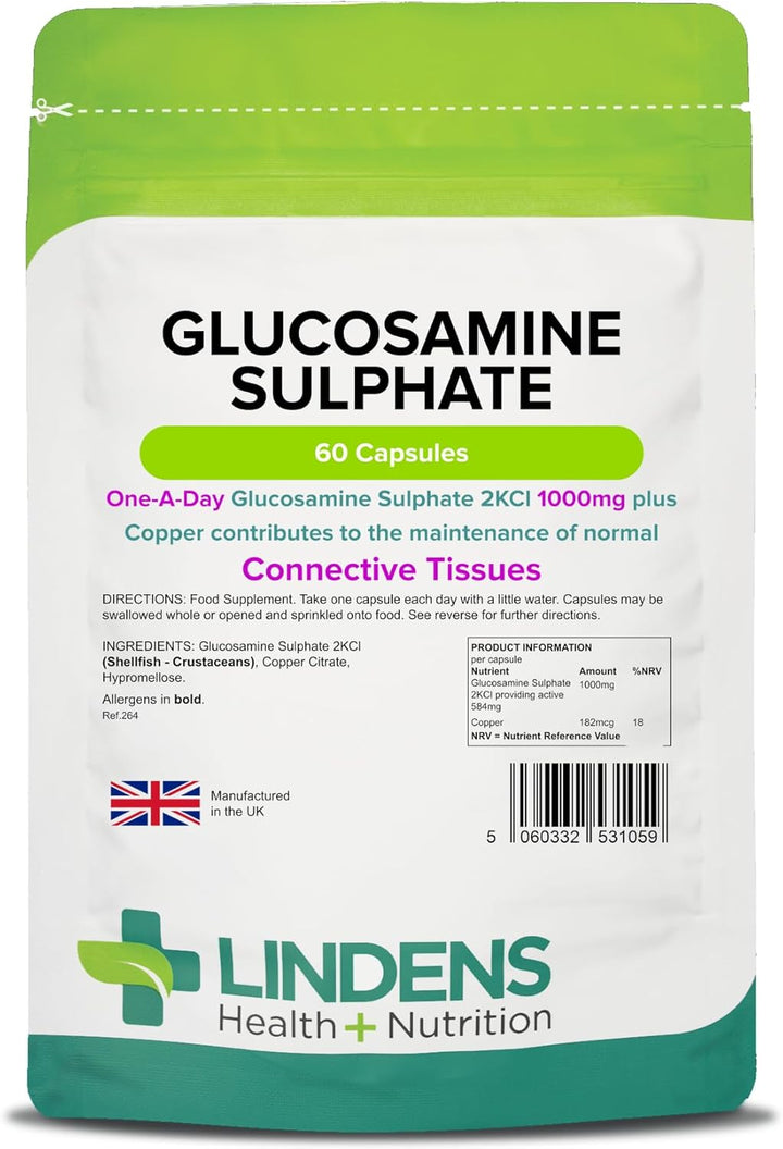 - Glucosamine Sulphate 1000Mg - 60 Capsules - UK Made - Joint Care - 1 a Day - Joint Care Supplements - Joint Health - 2 Months Supply - Letterbox Friendly