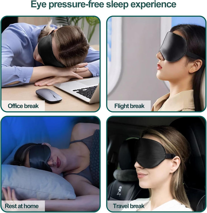 Sleep Mask, 2 Pack Silk Eye Mask, Soft Eye Mask for Sleeping, Light-Blackout Design, with Adjustable Strap, for Night, Travel, Nap (Black)