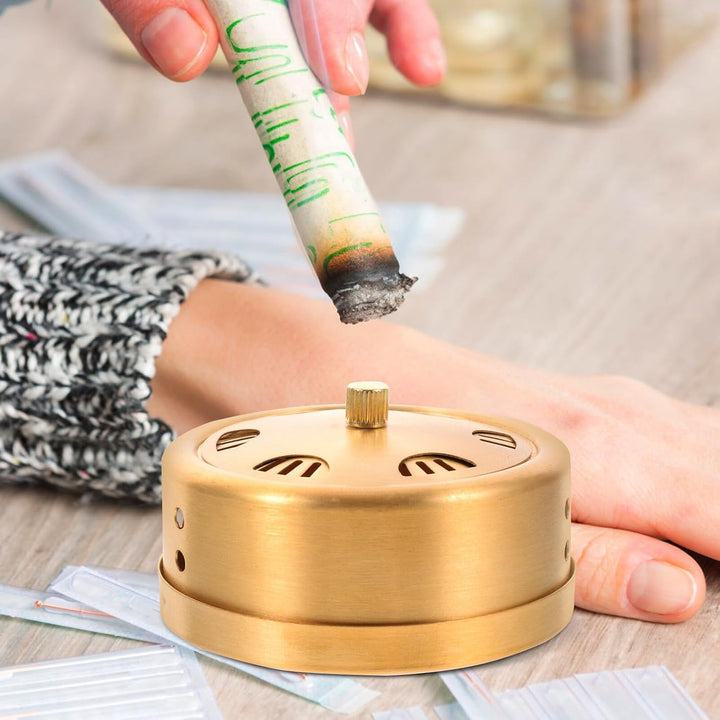 Portable Smokeless Moxibustion Box Wind Power High-Temperature Resistant Copper Burner for Home Therapy Relief and Improvement Random Color