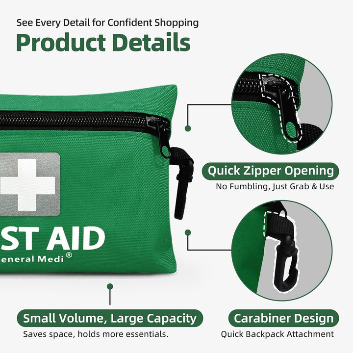 Mini First Aid Kit, 92 Pieces Small First Aid Kit - Includes Emergency Foil Blanket, Scissors for Travel, Home, Office, Vehicle, Camping, Workplace & Outdoor (Green)