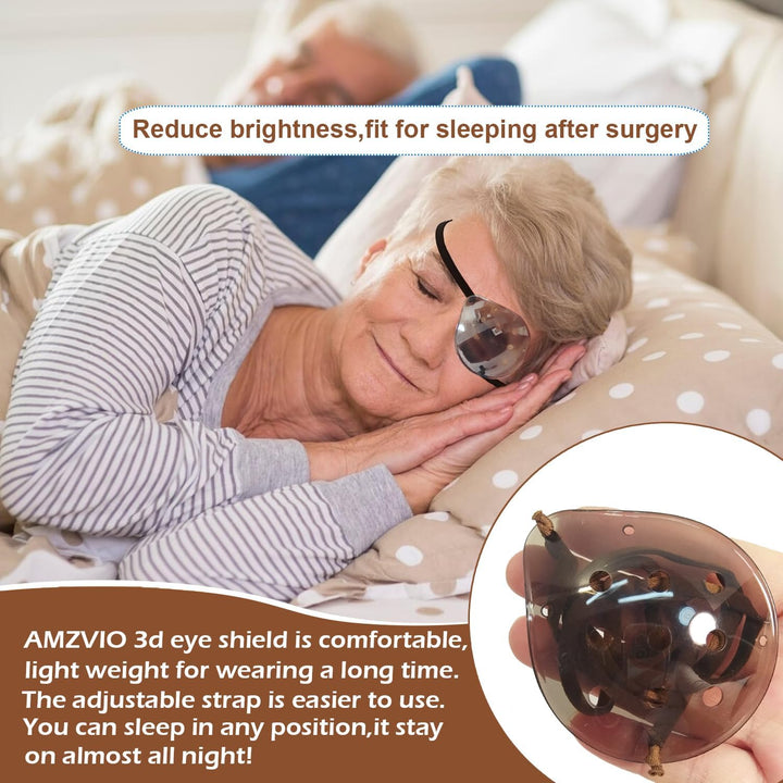 2Pcs Eye Shield after Cataract Surgery Dark Clear Plastic Shield with Brown Elastic Strap,Cataract Eye Protection Patch for Sleeping after Surgery,Reduce the Sensitivity of the Eyes to Light