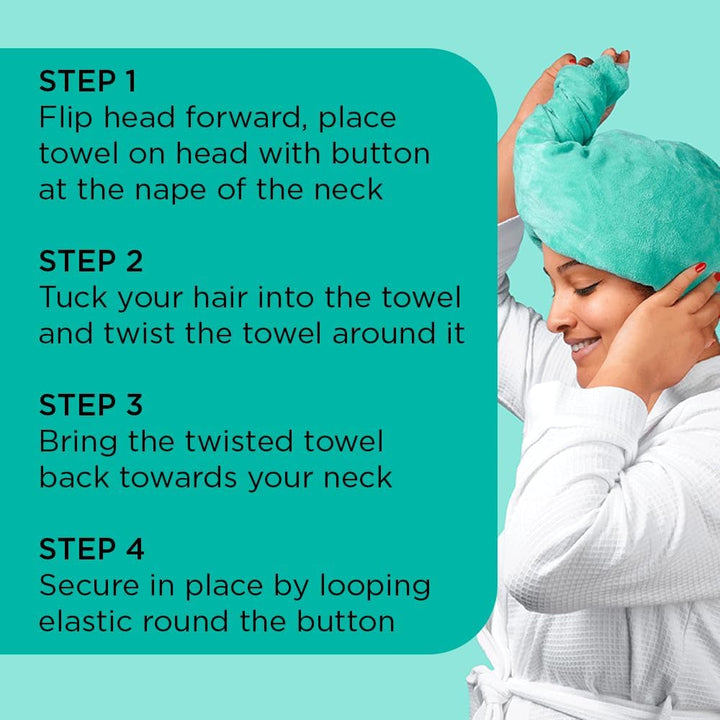 97% Natural Microfiber Hair Towel Quickly Absorbs Moisture Quick-Dry Wrap, Reduces Breakage Combats Frizz Green