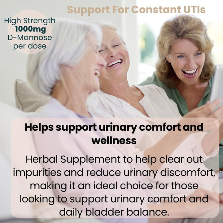 D-Mannose Bladder & UTI Support – Urinary Tract Cleanse with Cranberry, Hibiscus & Dandelion – Natural Cystitis Relief & Bladder Control Supplement – 2 Month Supply | Vegan, Uk-Made Capsules