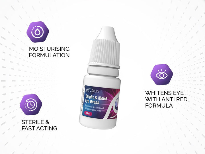 Bright & Moist Eye Drops | for Dazzling White Eyes | Whitens Red Eyes | Added Moisturising Formulation | Easy to Carry On-The-Go | Gentle on Eyes | Suitable for All Eye Colors | 10Ml