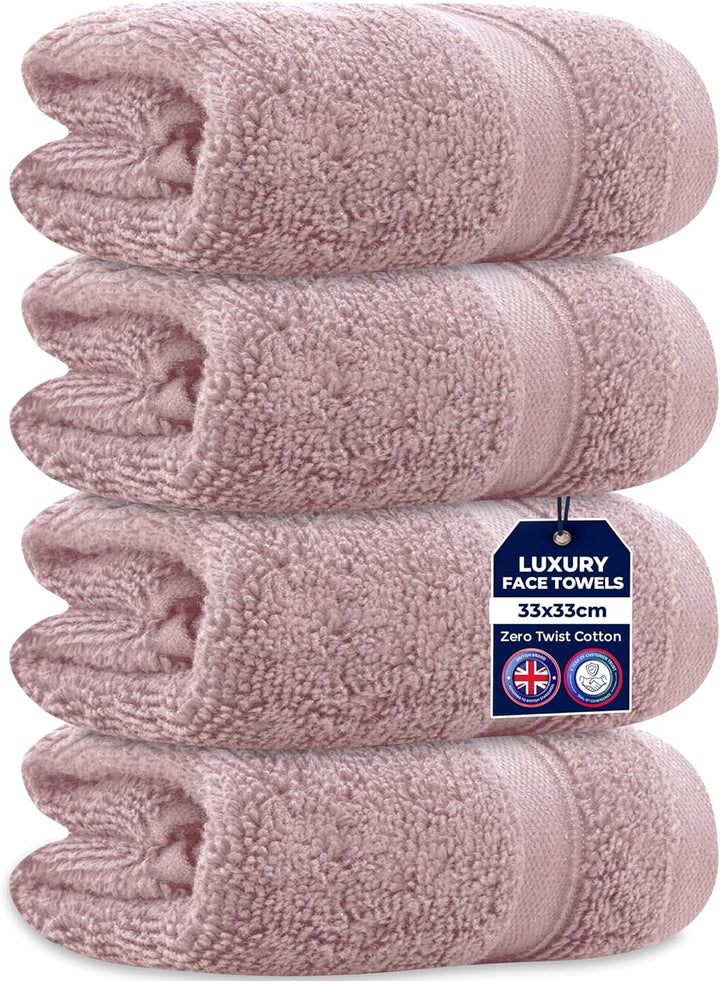 4 Packs Zero Twist Face Cloths 33X33Cm - 100% Cotton Washcloths Absorbent & Super Soft Hotel Quality Towels | Oeko-Tex Certified (4, Plum Purple)