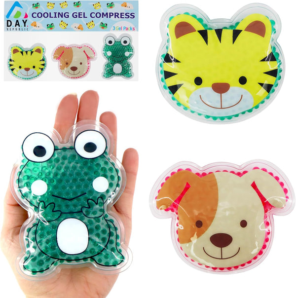 Reusable Soothing Kids Hot and Cold Gel Compress Ice Pack for Bruises and Bumps, Cool Packs for Injuries, First Aid, Pain Relief, Headache, Cuts & Insect Bites - 3 Cute Animal Packs