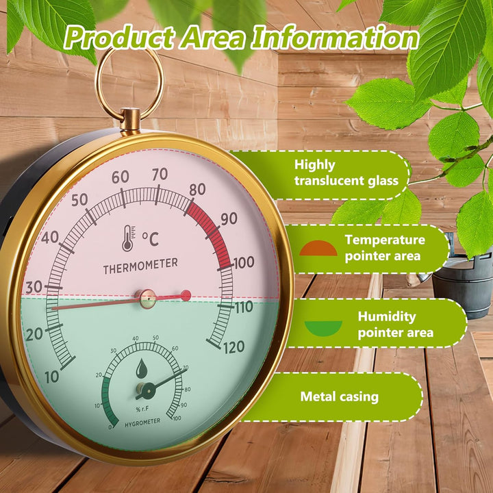 2-In-1 Sauna Thermometer and Hygrometer, Stainless Steel round Sauna Thermo-Hygrometer High Accuracy Sauna Accessories, Digital Thermo-Humidity Meter for Steam/Sauna Room/Home Office