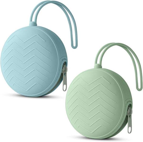 Dummy Holder Set, 2PCS Silicone Dummy Case, Portable Soother Pods for Travel, Home (Green/Blue)