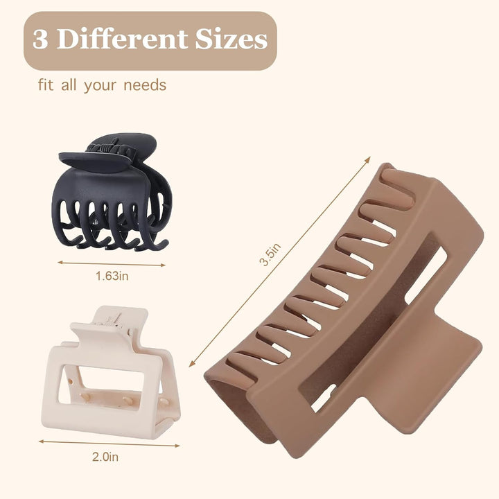 Medium Claw Hair Clips Set for Women - 3 Styles Rectangle Clips for Thick Hair| 3.5 Inch Large Hair Claw Clips for Thick Hair + 2Inch Medium Hair Claw Clips for Fine Hair + 1.5Inch Small Hair Clips