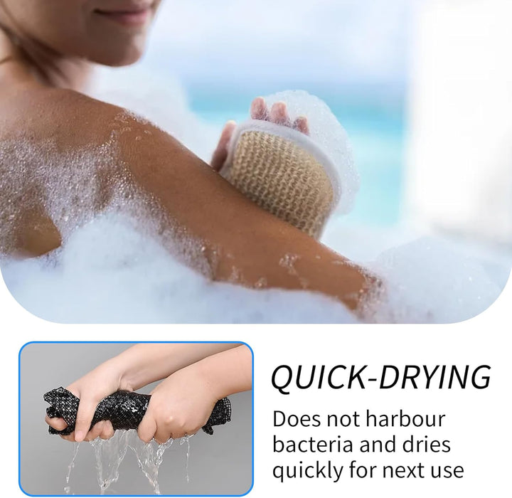 2 Pcs Japanese Back Scrubber Set, Exfoliating Shower Towel, Extra Long Exfoliating Washcloth for Men Women, Scrub Cloth for Body Cleaning and Massage (Black)