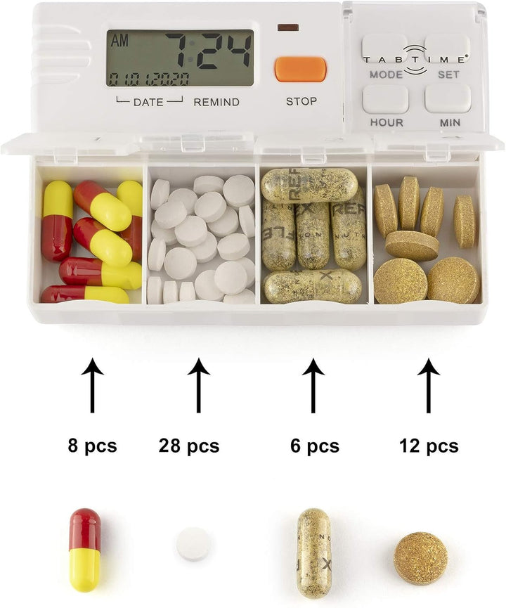 Pill Dispenser with 4 Alarms, Extra Large Compartments, Automatic Reminder