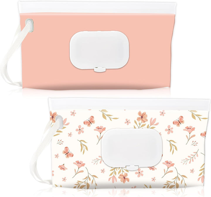 2 Pack Baby Wipe Dispenser, Portable Refillable Wipe Holder, Baby Wipes Container, Wipe Dispenser, Reusable Travel Wet Wipe Pouch (Black+White)