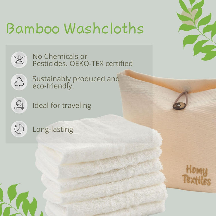Bamboo Baby Wash Cloth Flannel Face Cloth Pack of 6 25X25Cm Extremely Soft Baby Flannels Face Towels for Sensitive Skin - Decorative 100% Cotton Storage Bag - Reusable Wipes