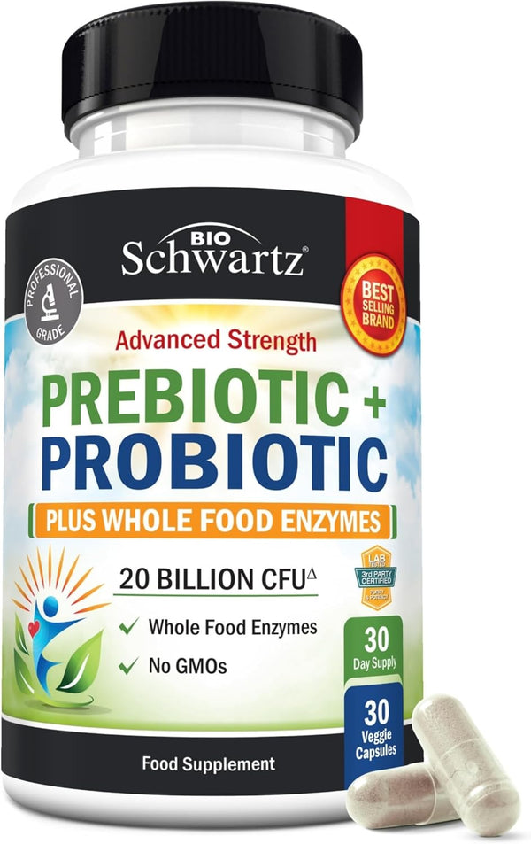Probiotic and Prebiotic Capsules - Supports Digestive Health & Bloating Relief for Women & Men - Pre and Probiotics for Gut Health Supplements with Whole Food Enzymes - Non-Gmo, Gluten Free - 30 Ct.