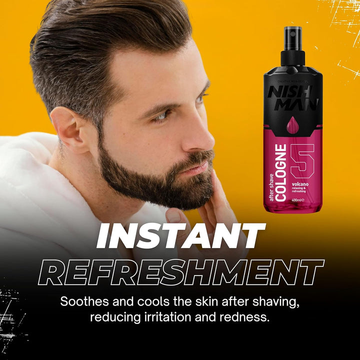 Aftershave Cologne 05 - Volcano 400Ml – Refreshing after Shaving Spray Lotion for Men - Scent of Creamy Heliotrope Flower & Oriental Hibiscus - Mens after Shave Cologne
