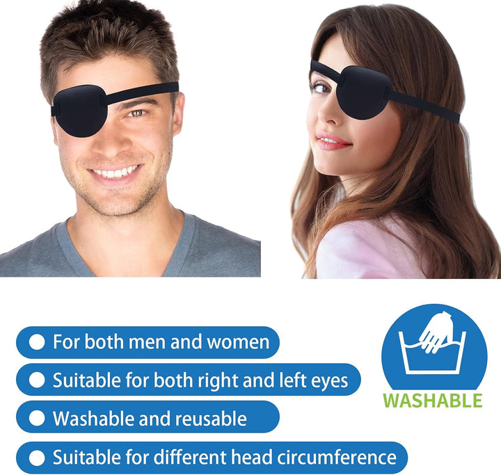 2 Pcs Eye Patches,Eye Patch for Adults,3D Medical Adjustable Eyepatch for Right or Left Eye,One Eye Cover for Lazy Eye,Pirate Costume(Black)