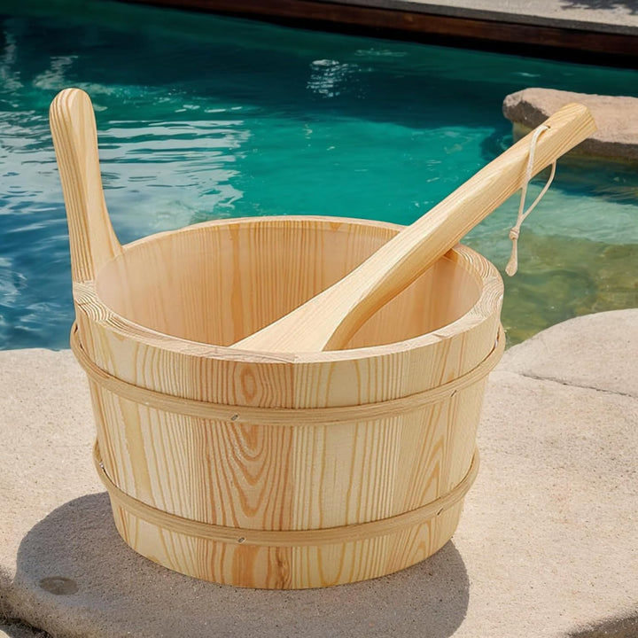 Sauna Kit - Sauna Wooden Water Bucket | Wooden Shower Supplies Leakproof 4L Capacity Bath Tools for Apartment Garden Outdoor Steam Bathing Bathrooms Home Hotel Backyard House