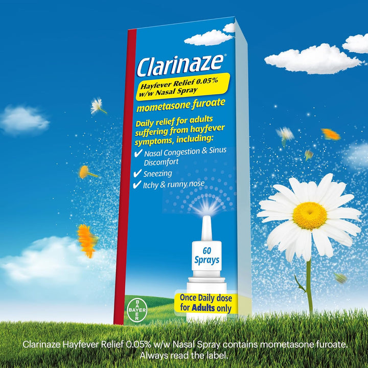 Clarinaze Hayfever Relief Nasal Spray, Prescription Strength, Effective Relief from Allergy Symptoms, Mometasone Furoate 0.05%, 60 Sprays.