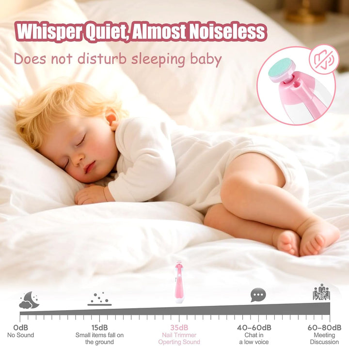 Baby Nail Trimmer, 8 in 1 Baby Nail Clippers Electric, Electric Nail File Baby with Light, Baby Nail Care Kit with 6 Grinding Heads for All Ages