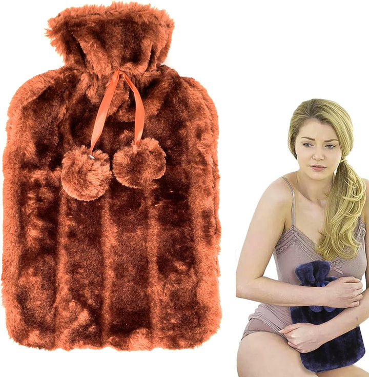 2L Hot Water Bottle with Luxury Cosy Fur Provides Warmth and Pain Relief, Standard for Hand Feet Warmer, Neck Shoulder Relief (Hot Rose Red Cover), 1.0 Count