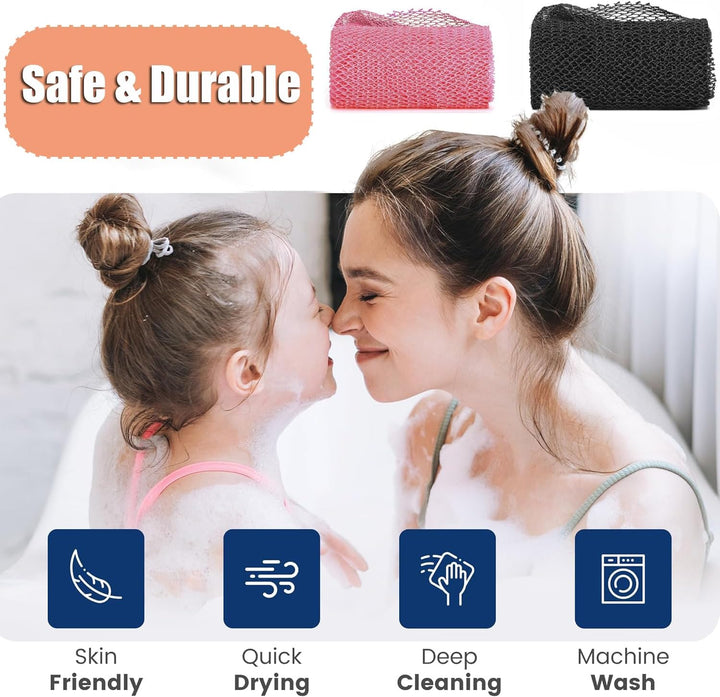 2Pcs African Exfoliating Net, African Exfoliating Sponge, Nylon Back Scrubbers, Shower Sponge Body Sponge, Deep Cleaning African Net Bathing Sponge for Men and Women 80 × 30Cm