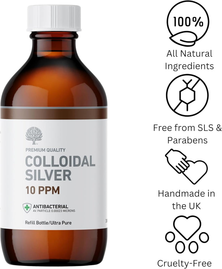 Premium Quality Antibacterial 10Ppm Colloidal Silver Bottle 300Ml