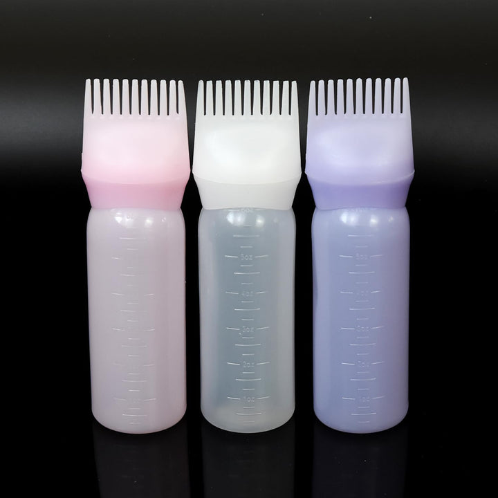 3 Pieces Hair Oil Applicator Bottle Root Comb Hair Dye Brush Applicator Bottle with Graduated 6 Ounce Scale (3 Colors)