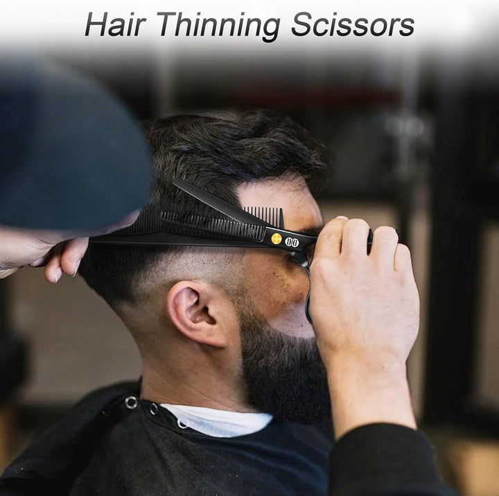 Hair Scissors Hairdressing Set, Professional Hair Cutting Scissors Barber Kit (6.7 Inch Hair Beard Hairdressers Trimming Barbering Thinning Shears) for Men Women Haircut Home Salon (Black)
