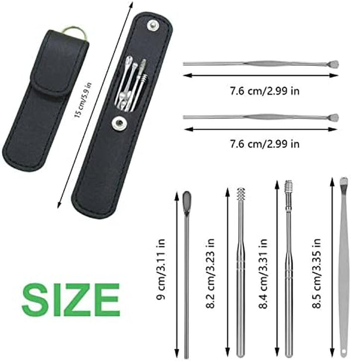 Ear Wax Remover,6 Pcs Premium Stainless Steel Ear Wax Removal Kit Ear Curette Ear Cleaner Tools for Children and Adult Earwax Removal Kit Cleaning Kit with Portable Bag (Blue)