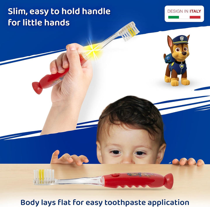 Paw Patrol Flashing Toothbrush for Kids with 2 Minute Flashing Light, Comfortable Handle Grip, Soft Rounded Bristles and Suction Cup for Upright Storage for Children Ages 3+