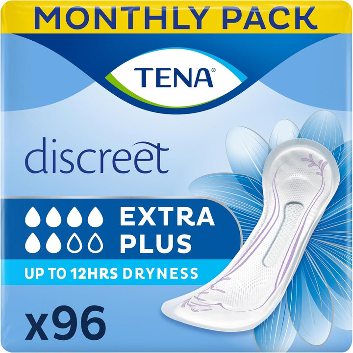 Discreet Extra, 72 Incontinence Pads (12 X 6 Packs) Individually Wrapped, for Women with Medium Bladder Weakness, Incontinence and Unpredictable Leaks