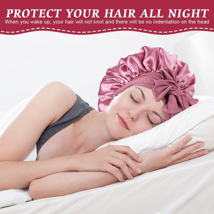 Satin Bonnet, Double-Sided Silk Bonnet Hair Wrap for Sleeping, Night Hair Sleep Cap with Elastic Band, Hair Care Head Cover Hat for Women Girls Long, Straight, Curly Hair