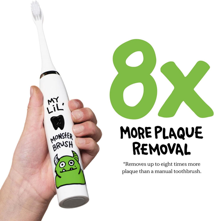 Kids Electric Toothbrush - Rechargeable Vibrating Toothbrush with Timer, Includes 6 Replacement Heads, Halloween Gifts for Kids, Girls and Boys, Kid & Toddlers Age 2+, Monster