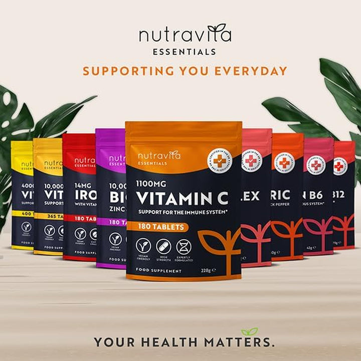 Vitamin C Tablets 1100Mg – 180 Premium Vegan and Vegetarian Tablets – 3 Month Supply - High Strength Ascorbic Acid - Vitamin C for the Immune System - Letterbox Friendly - Made in the UK by