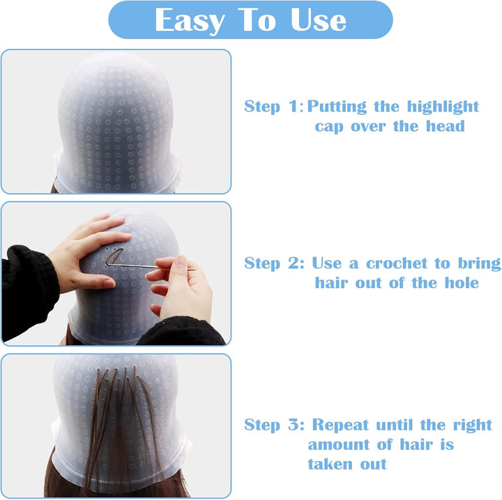 Punched Hole Silicone Highlight Hair Cap with Hair Coloring Brushes and Needle,Highlighting Frosting Cap,Highlight Cap,Professional Salon Silicone Hairdressing Tools for Women Men