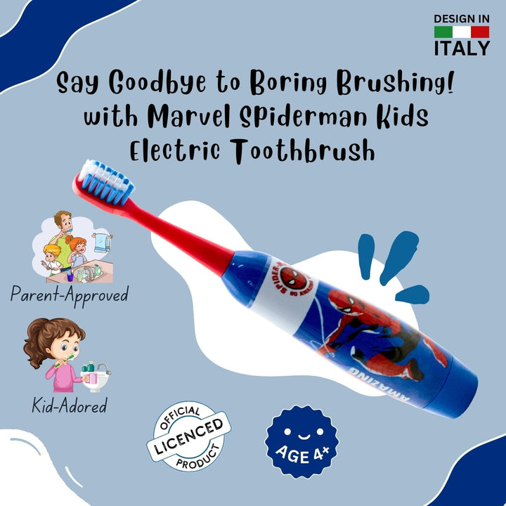 Marvel Spiderman Battery Powered Electric Toothbrush for Kids – Soft Rounded Bristles, Enhanced Vibration, Protection Cap & Battery Included | Gentle & Fun Oral Care for Children Ages 4+