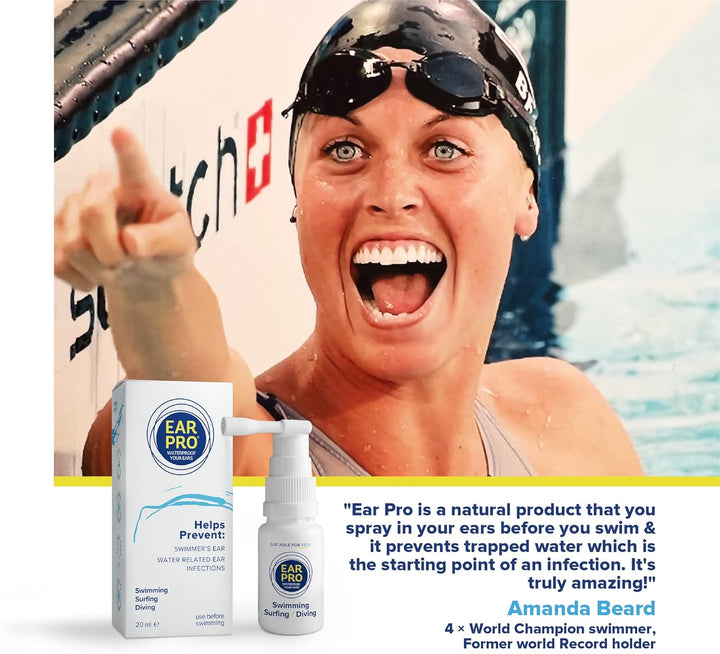 Ear Pro - Natural Swimmers Ear Drops Spray Oil a Hygienic Ear Plugs Replacement That Forms a Seal to Prevent Trapped Water & Infection - Safe to Use Swim Ear Drops for Adults & Kids (200 Uses, 1 Pack)