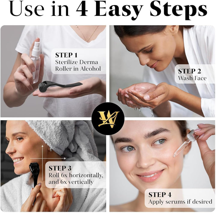 Derma Roller 1.0Mm for Skin, Hair & Beard – Women and Men Titanium Microneedling Roller for Face & Scalp, Safe & Easy to Use