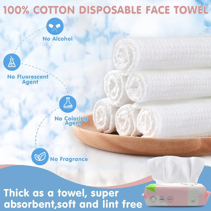 Cotton Tissue - 00% US Cotton Dry Baby Wipes, Soft Disposable Face Towels for Makeup Removing, Sensitive Skin - Portable (3 Pack, 80 Counts)