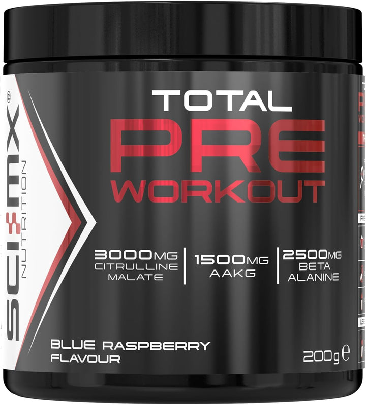 - Total Pre Workout - Blue Raspberry Flavour - 2500Mg Beta Alanine • 3000Mg Citrulline Malate • 200Mg Caffeine • Niacin for Fatigue - 200G