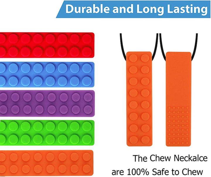 Chew Necklace, Sensory Chew Necklace Bundle for Kids with Chewing, ADHD, Autism, Biting Needs, Oral Motor Chewy, Silicone Necklace Made from Food Grade Silicone Safety, for Boys&Girls(5 PCS)