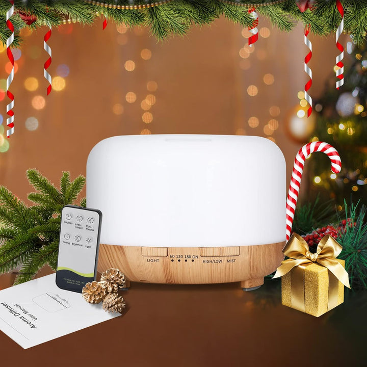 Essential Oil Diffuser 450Ml, Electric Aroma Ultrasonic Aromatherapy Fragrant Oil Vaporizer Humidifier, Purifies the Air, Timer and Auto-Off Safety Switch, 7 LED Light Colors (Light Brown)