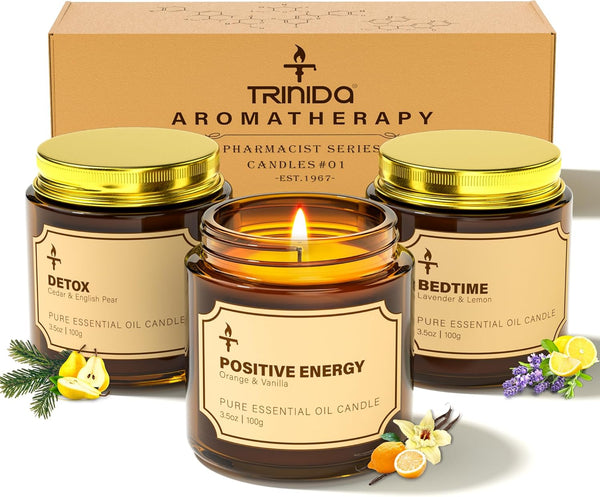 Candles Gifts for Women, 3 Pack 3.5 Oz Scented Candles Set for Positive Energy & Detox & Deep Sleep, Natural Soy Wax Candle Set Long Burning for 90-105 Hrs, Aromatherapy Candle Gift Set