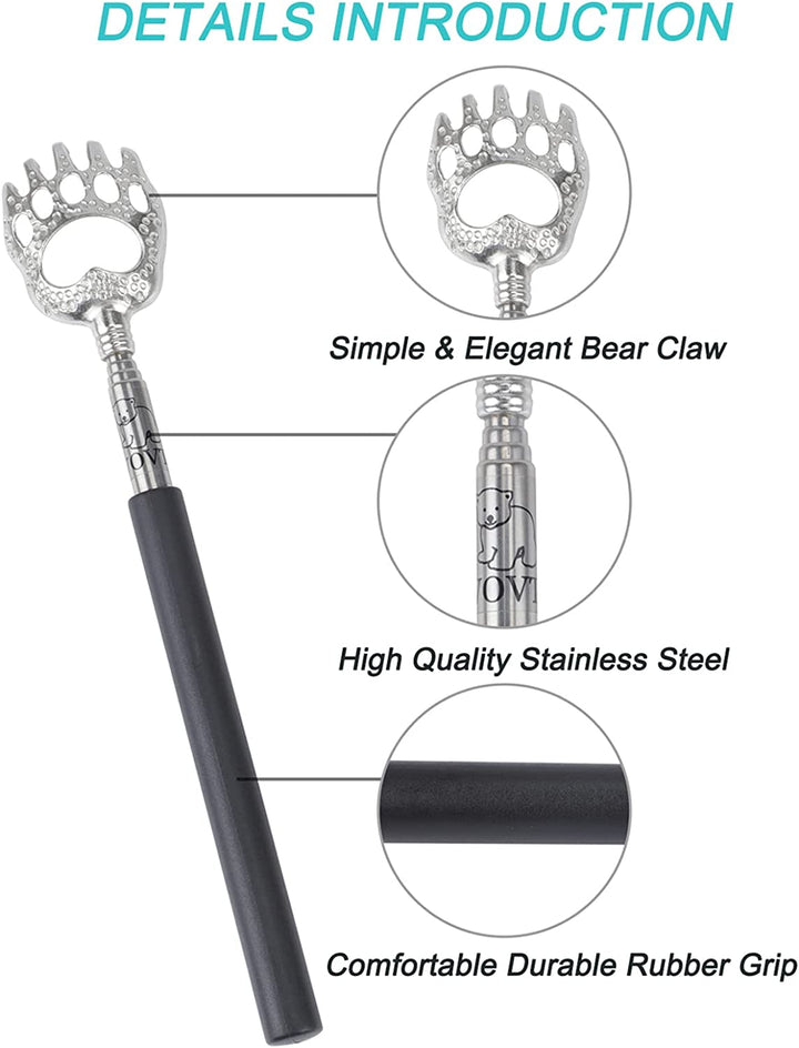 Back Scratcher,  Bear Claw Telescopic Back Scratcher Portable Extendable Stainless Steel Back Massager for Adults Stocking Fillers for Men Women Gifts for Men Dad Husband