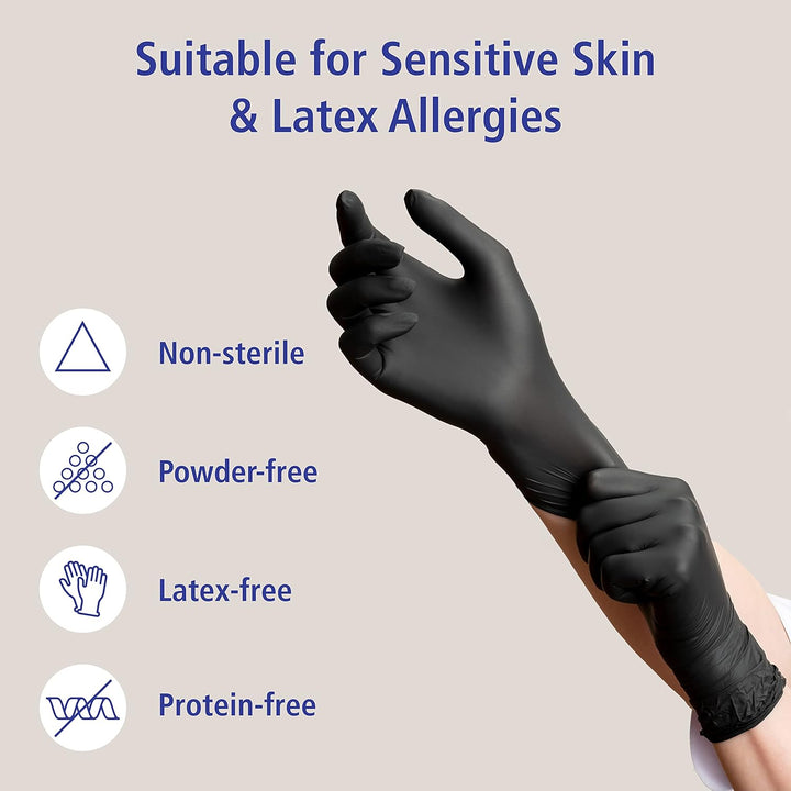 Nitril® Black Nitrile Examination Gloves - Powder-Free, Latex-Free, Multi Use Protective Exam Gloves - Size Medium - Black - 100Pcs